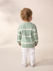 Sage Green Stripe Cable Knit Crew Neck Jumper (3mths-7yrs) - Image 3 of 4