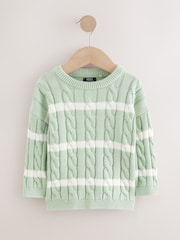 Sage Green Stripe Cable Knit Crew Neck Jumper (3mths-7yrs) - Image 5 of 8