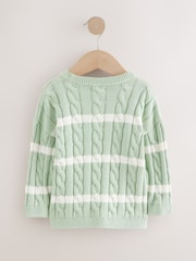 Sage Green Stripe Cable Knit Crew Neck Jumper (3mths-7yrs) - Image 6 of 8