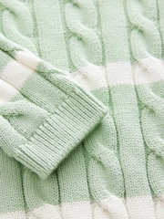 Sage Green Stripe Cable Knit Crew Neck Jumper (3mths-7yrs) - Image 7 of 8