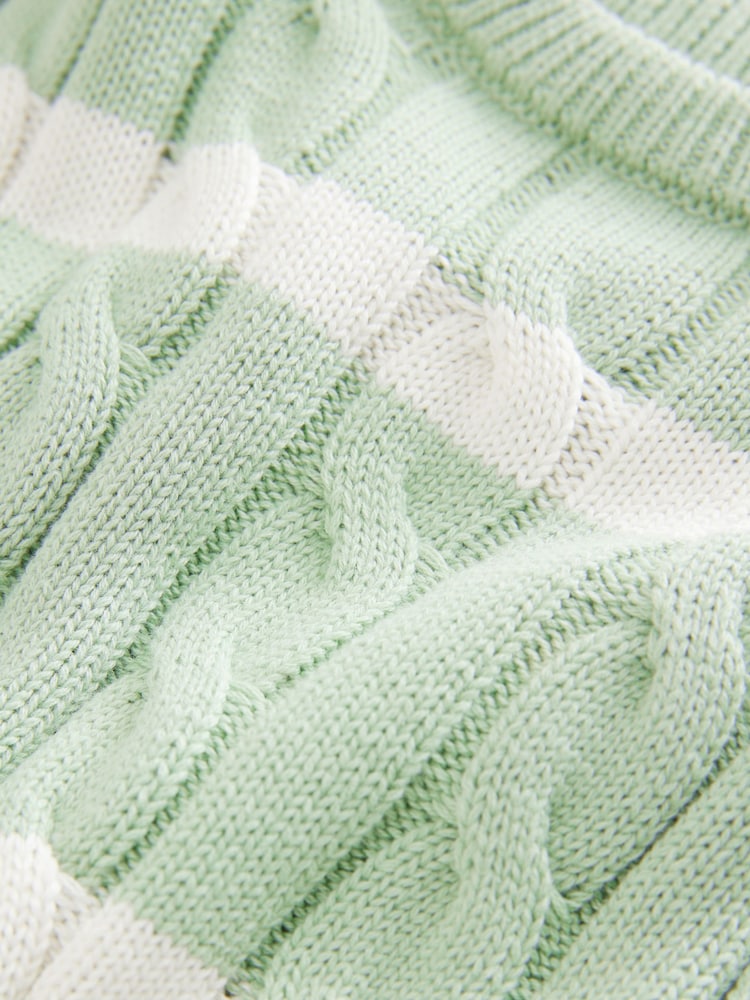 Sage Green Stripe Cable Knit Crew Neck Jumper (3mths-7yrs) - Image 8 of 8