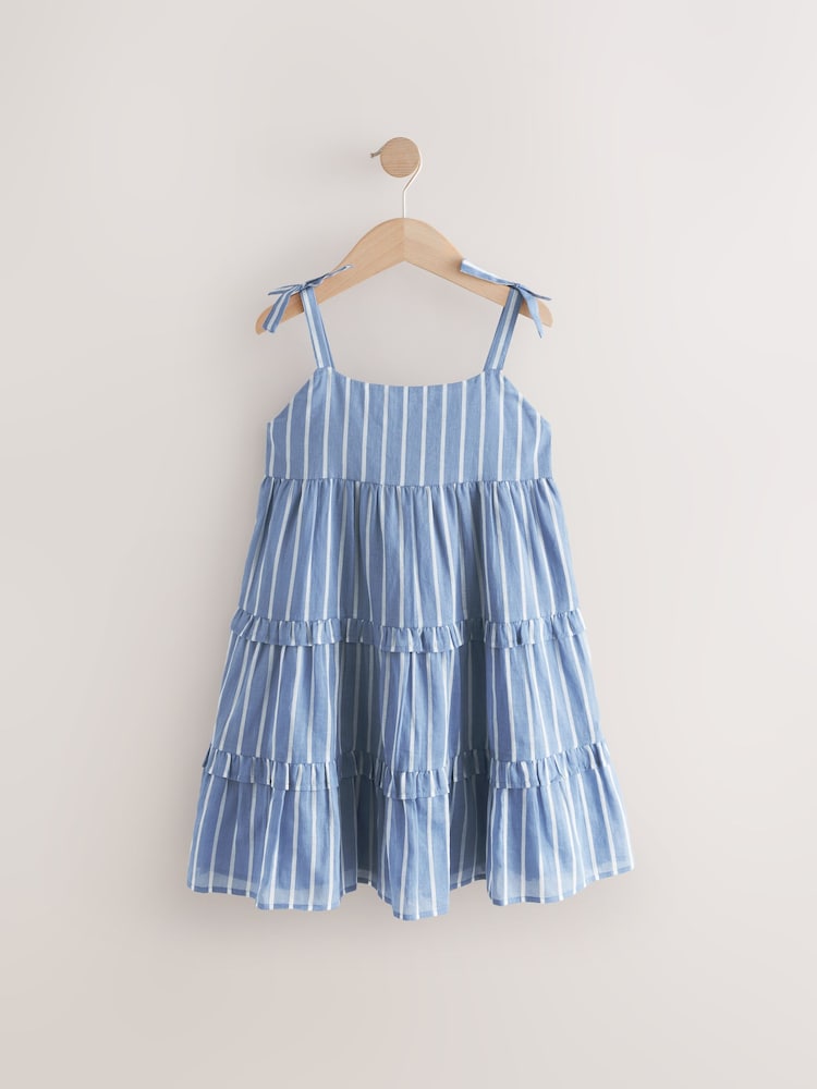 Blue Ticking Stripe 100% Cotton Sundress - Image 1 of 4