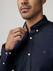 Navy Blue Stretch Oxford Long Sleeve Shirt - Image 4 of 9