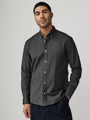 Charcoal Grey Stretch Oxford Long Sleeve Shirt - Image 1 of 7