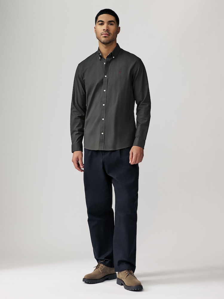 Charcoal Grey Stretch Oxford Long Sleeve Shirt - Image 2 of 7