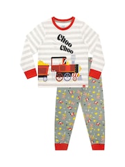 Harry Bear Grey Choo Choo Train Long Sleeve 100% Cotton Pyjamas - Image 1 of 5
