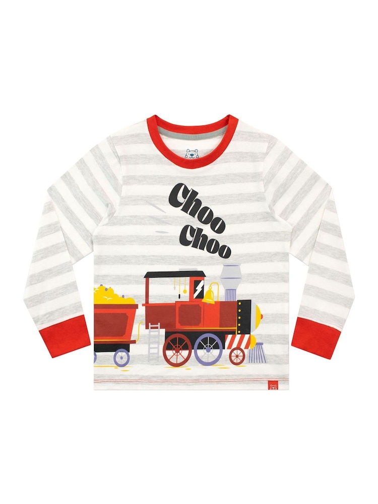 Harry Bear Grey Choo Choo Train Long Sleeve 100% Cotton Pyjamas - Image 2 of 5