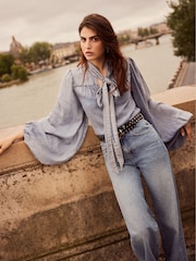 Mint Velvet Blue Denim Bow Blouse - Image 2 of 4