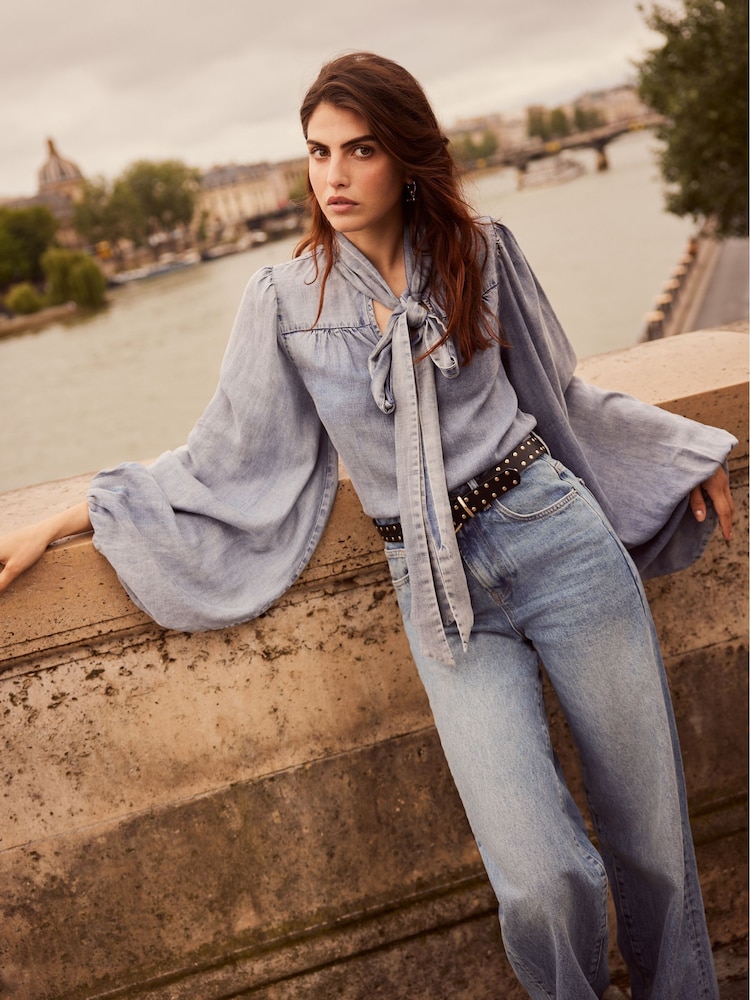 Mint Velvet Blue Denim Bow Blouse - Image 2 of 4