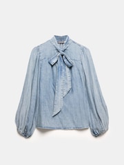 Mint Velvet Blue Denim Bow Blouse - Image 3 of 4