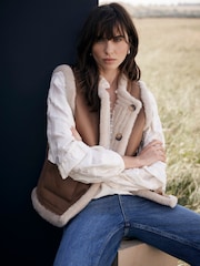 Mint Velvet Brown Tan Reversible Faux Fur Gilet - Image 1 of 4