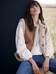 Mint Velvet Brown Tan Reversible Faux Fur Gilet - Image 2 of 4