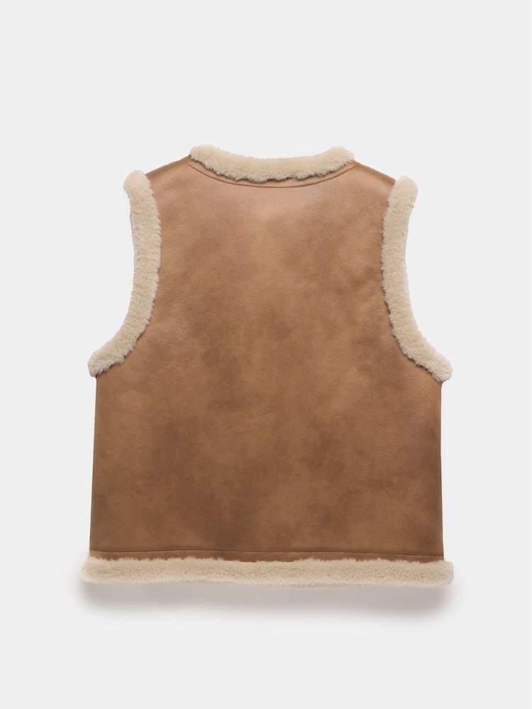 Mint Velvet Brown Tan Reversible Faux Fur Gilet - Image 4 of 4