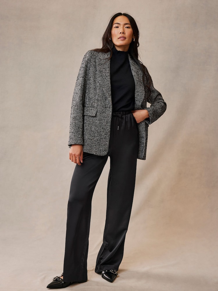Mint Velvet Black Satin Wide Trousers - Image 1 of 4 Mint Velvet Black Satin Wide Trousers - Image 1 of 4
