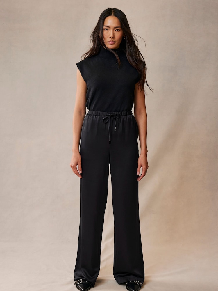 Mint Velvet Black Satin Wide Trousers - Image 2 of 4