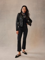 Mint Velvet Black Black Kick Flare Cropped Trousers - Image 1 of 1