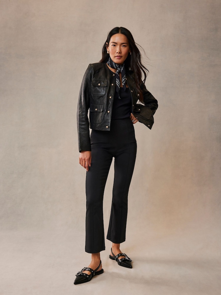 Mint Velvet Black Black Kick Flare Cropped Trousers - Image 1 of 1