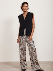 Mint Velvet Grey Animal Print Wide Leg Trousers - Image 1 of 8
