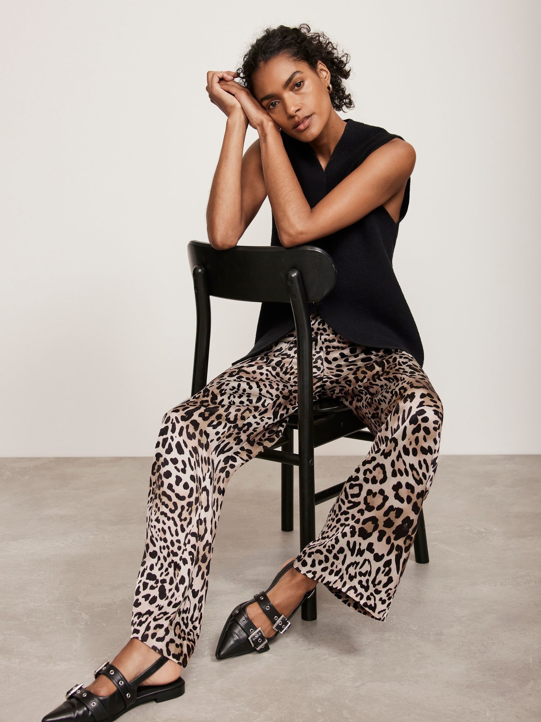 Buy Mint Velvet Grey Animal Print Wide Leg Trousers from the