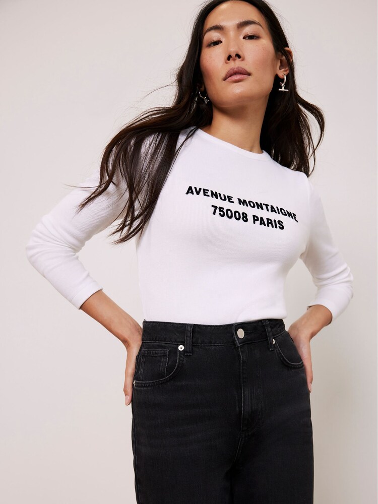 Mint Velvet White Slogan Long Sleeve Top - Image 1 of 4 Mint Velvet White Slogan Long Sleeve Top - Image 1 of 4