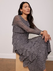 Mint Velvet Black Spot Print Ruffle Midi Dress - Image 2 of 4
