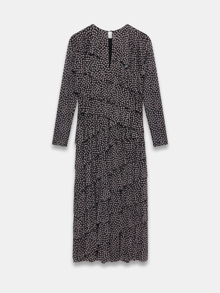 Mint Velvet Black Spot Print Ruffle Midi Dress - Image 4 of 4