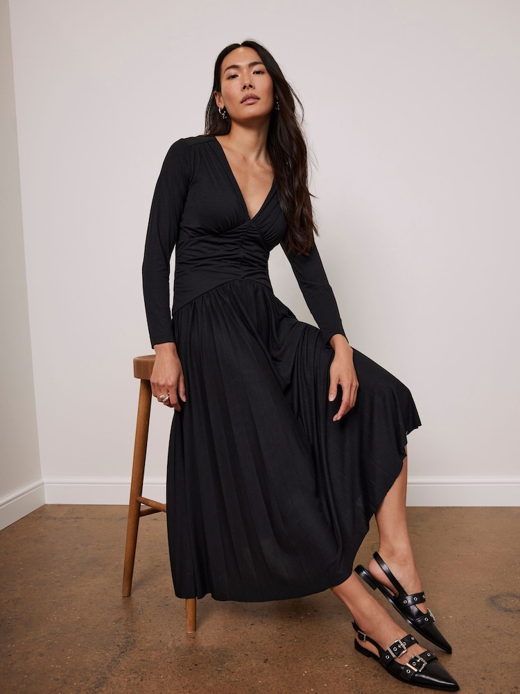 Mint Velvet Black Draped Jersey Maxi Dress - Image 1 of 4 Mint Velvet Black Draped Jersey Maxi Dress - Image 1 of 4
