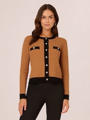 Adrianna Papell Lady Natural Like Col rond Contrast Cable Cardigan Chandail - Image 1 of 7