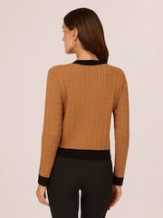 Adrianna Papell Lady Natural Like Col rond Contrast Cable Cardigan Chandail - Image 2 of 7