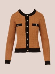 Adrianna Papell Lady Natural Like Col rond Contrast Cable Cardigan Chandail - Image 6 of 7