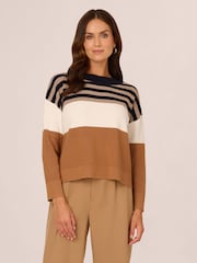 Adrianna Papell Dropped Shoulder Boat Neck Colour Blocked Long Sleeve Sweater - Image 1 of 7