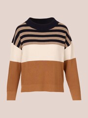 Adrianna Papell Dropped Shoulder Boat Neck Colour Blocked Long Sleeve Sweater - Image 6 of 7
