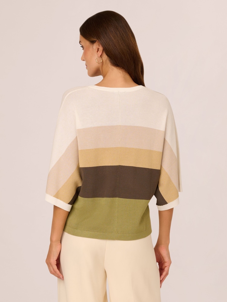 Adrianna Papell V-Neck Colour Blocked Seed Stitch Short Dolman Sleeve Sweat Top - Image 2 of 7