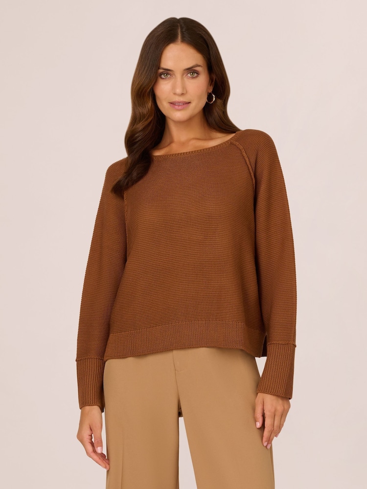 Adrianna Papell Exposed Seam Seed Stitch Sweater With Long Raglan Sleeves - Image 1 of 7