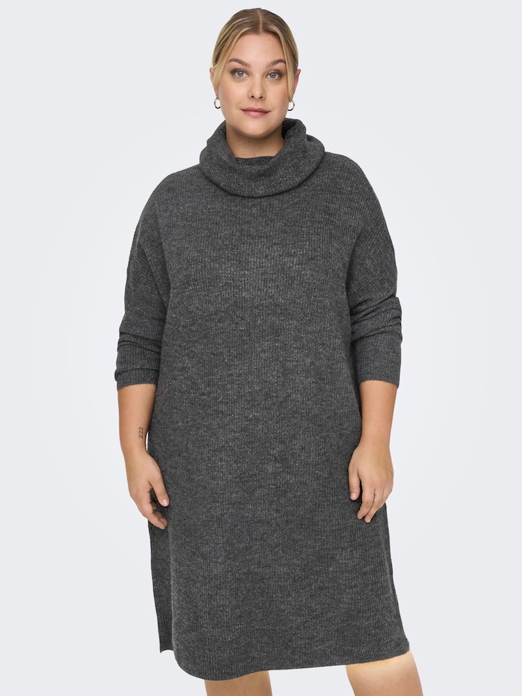 ONLY Curve Grey Roll Neck Knitted Jumper Dress - Image 1 of 6