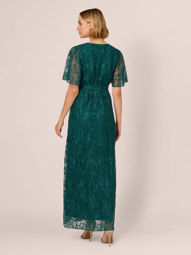 Adrianna Papell Green Embroidered Ankle Dress - Image 2 of 7 Adrianna Papell Green Embroidered Ankle Dress - Image 2 of 7
