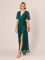 Adrianna Papell Green Embroidered Ankle Dress - Image 3 of 7