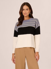 Adrianna Papell Dropped Shoulder Boat Neck Colour Blocked Long Sleeve Sweater - Image 1 of 7