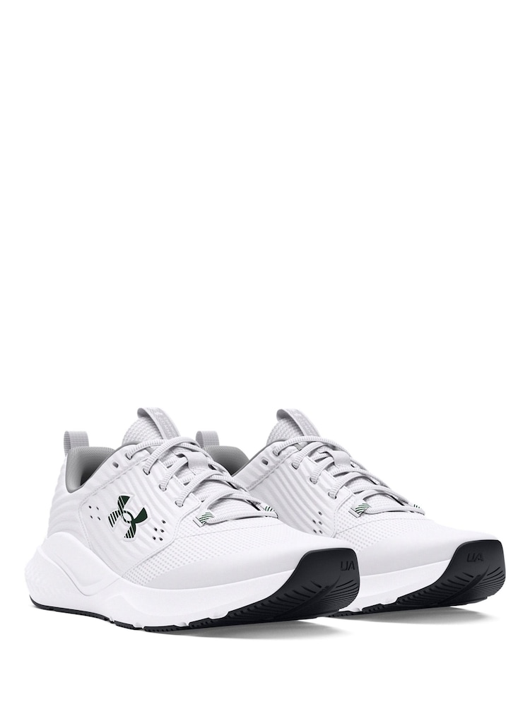 Under Armour White/Green Charged Commit Trainers - Image 2 of 5