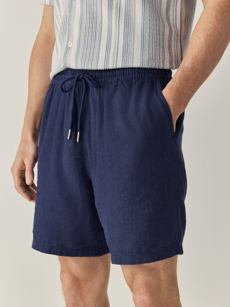 Navy Linen Rich Drawstring Waist Shorts - Image 1 of 9