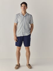Navy Linen Rich Drawstring Waist Shorts - Image 2 of 9
