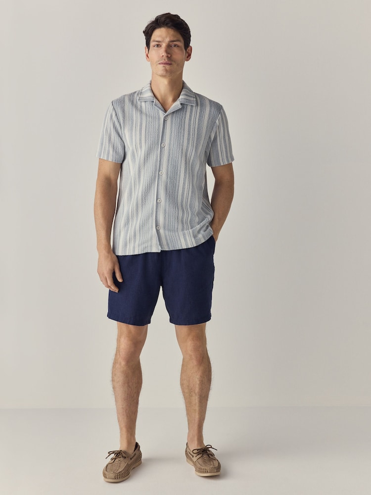 Navy Linen Rich Drawstring Waist Shorts - Image 2 of 9