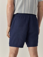 Navy Linen Rich Drawstring Waist Shorts - Image 3 of 9