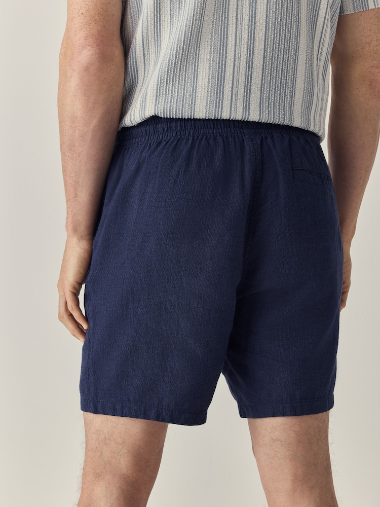 marine - Shorts taille à cordon de serrage riche en lin - Image 3 of 9