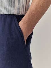 Navy Linen Rich Drawstring Waist Shorts - Image 5 of 9