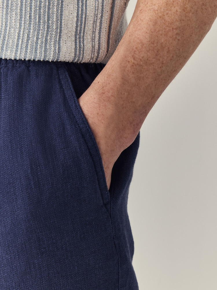 marine - Shorts taille à cordon de serrage riche en lin - Image 5 of 9