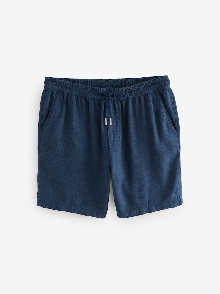 marine - Shorts taille à cordon de serrage riche en lin - Image 6 of 9