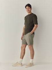 Sage Green Linen Rich Drawstring Waist Shorts - Image 2 of 10