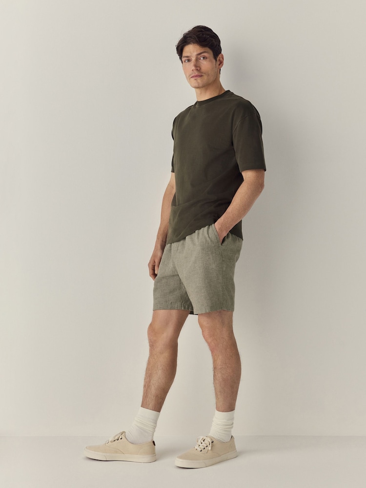 Sage Green Linen Rich Drawstring Waist Shorts - Image 2 of 10