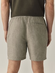 Sage Green Linen Rich Drawstring Waist Shorts - Image 3 of 10